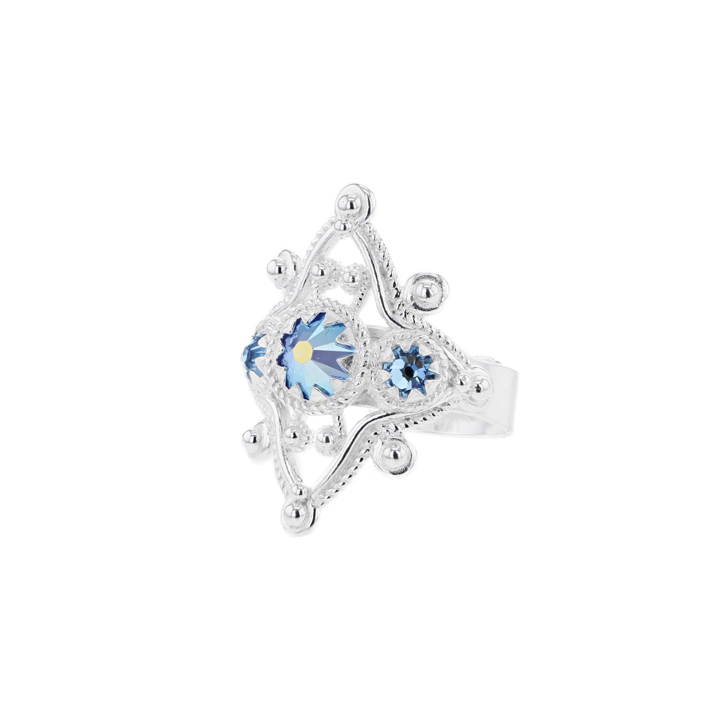 Stjerne ring med krystall, sølv