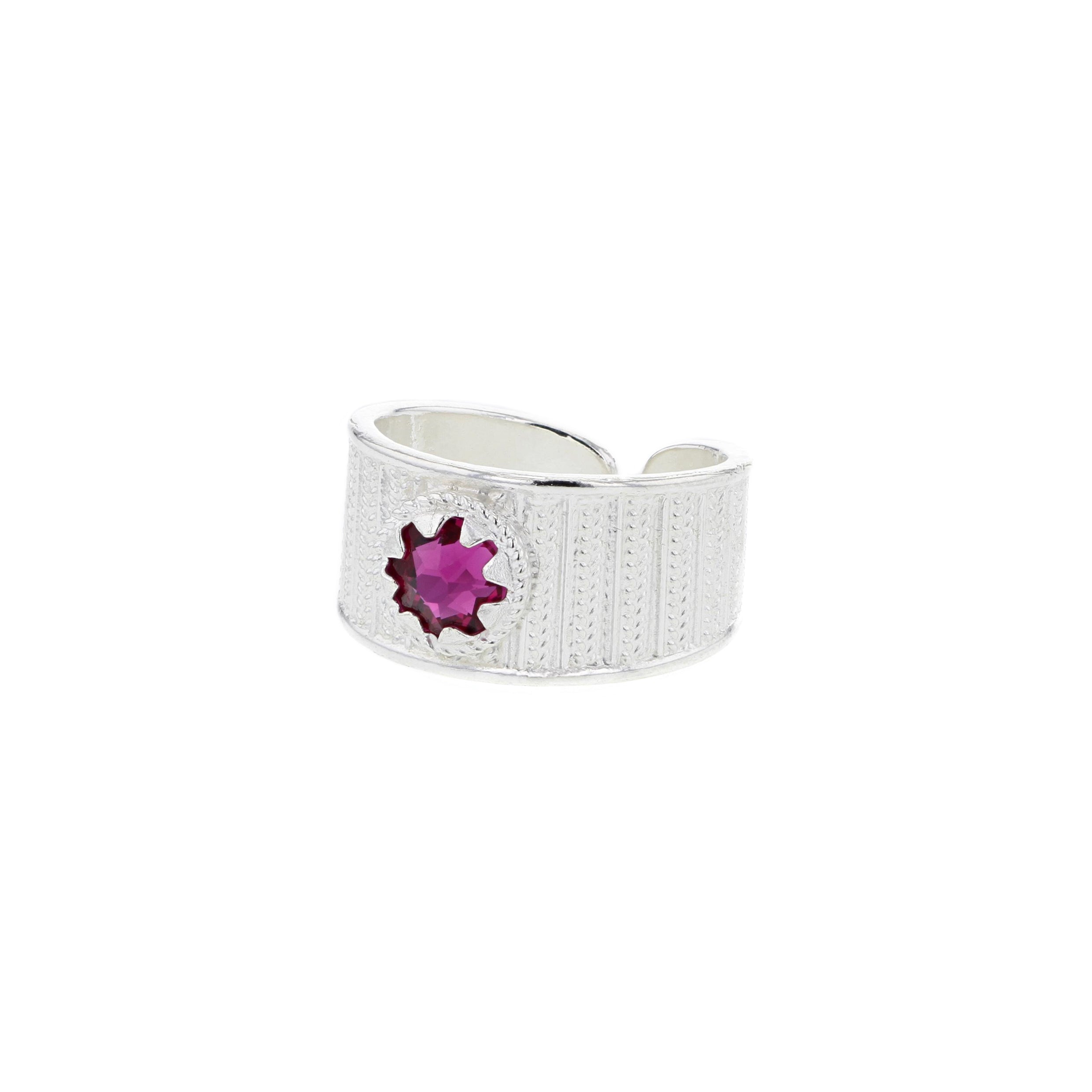 Kamé ring med krystall, large, sølv