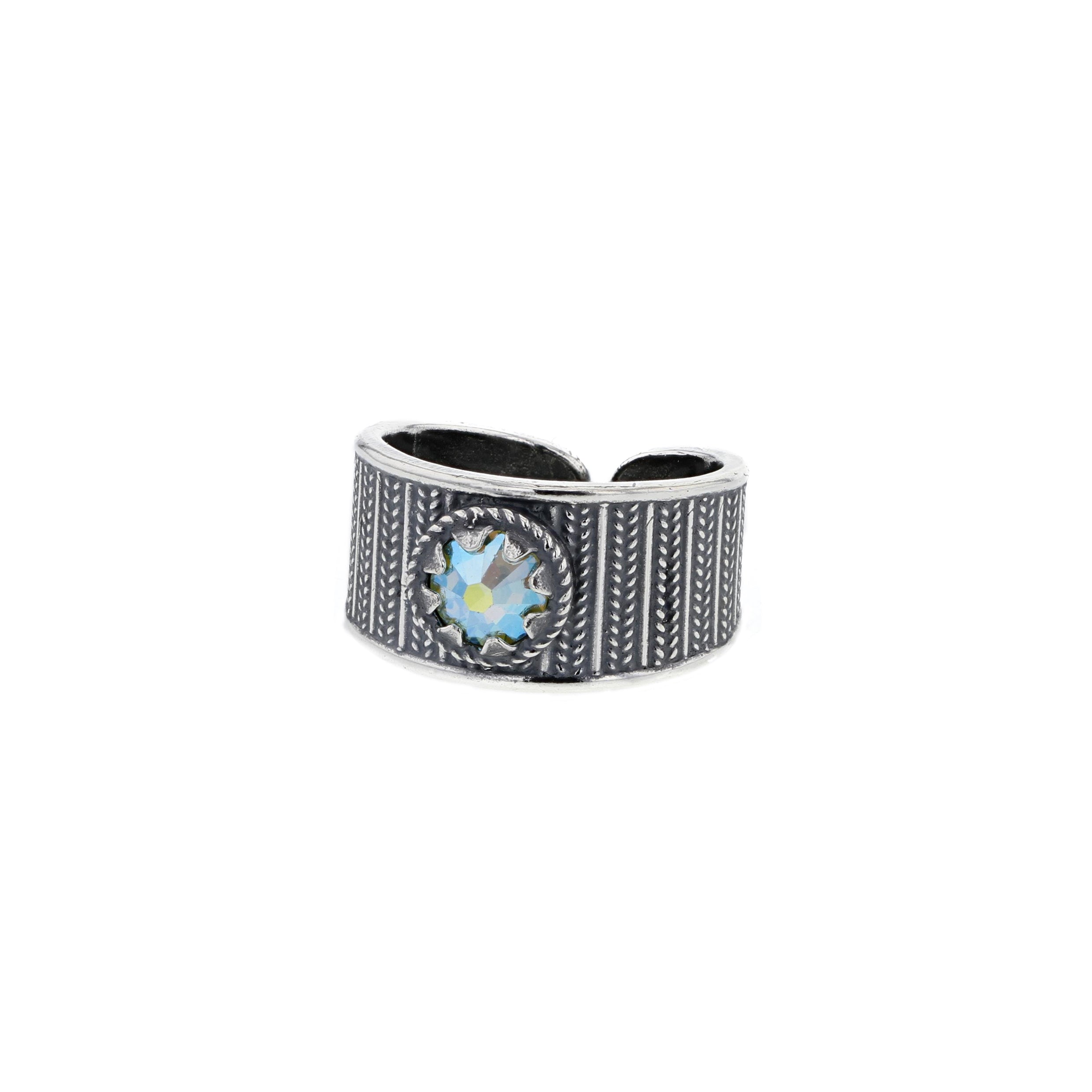 Kamé ring med krystall, large, oksidert