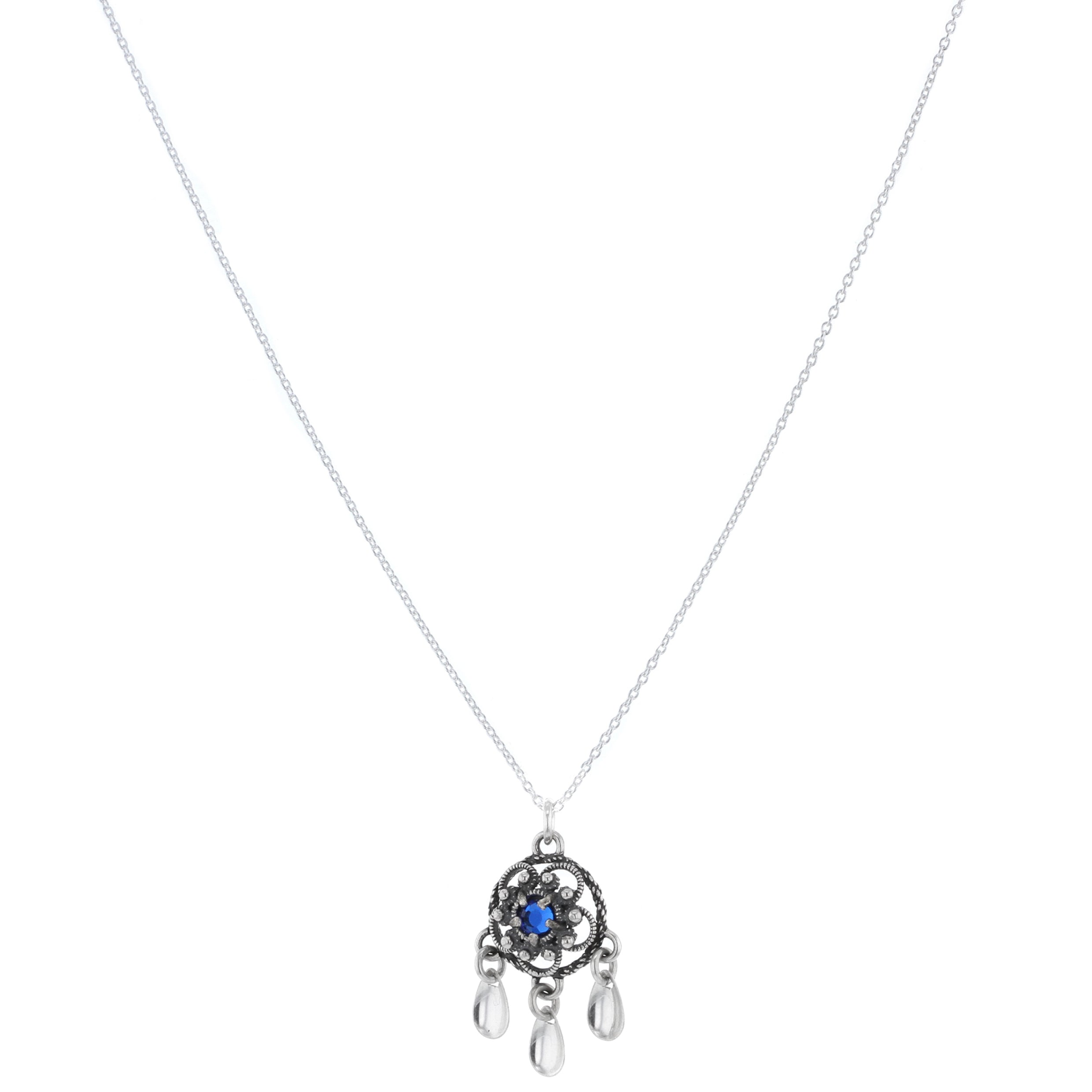 Nostalgi anheng lite, med lauv og krystall, oksidert/sølv