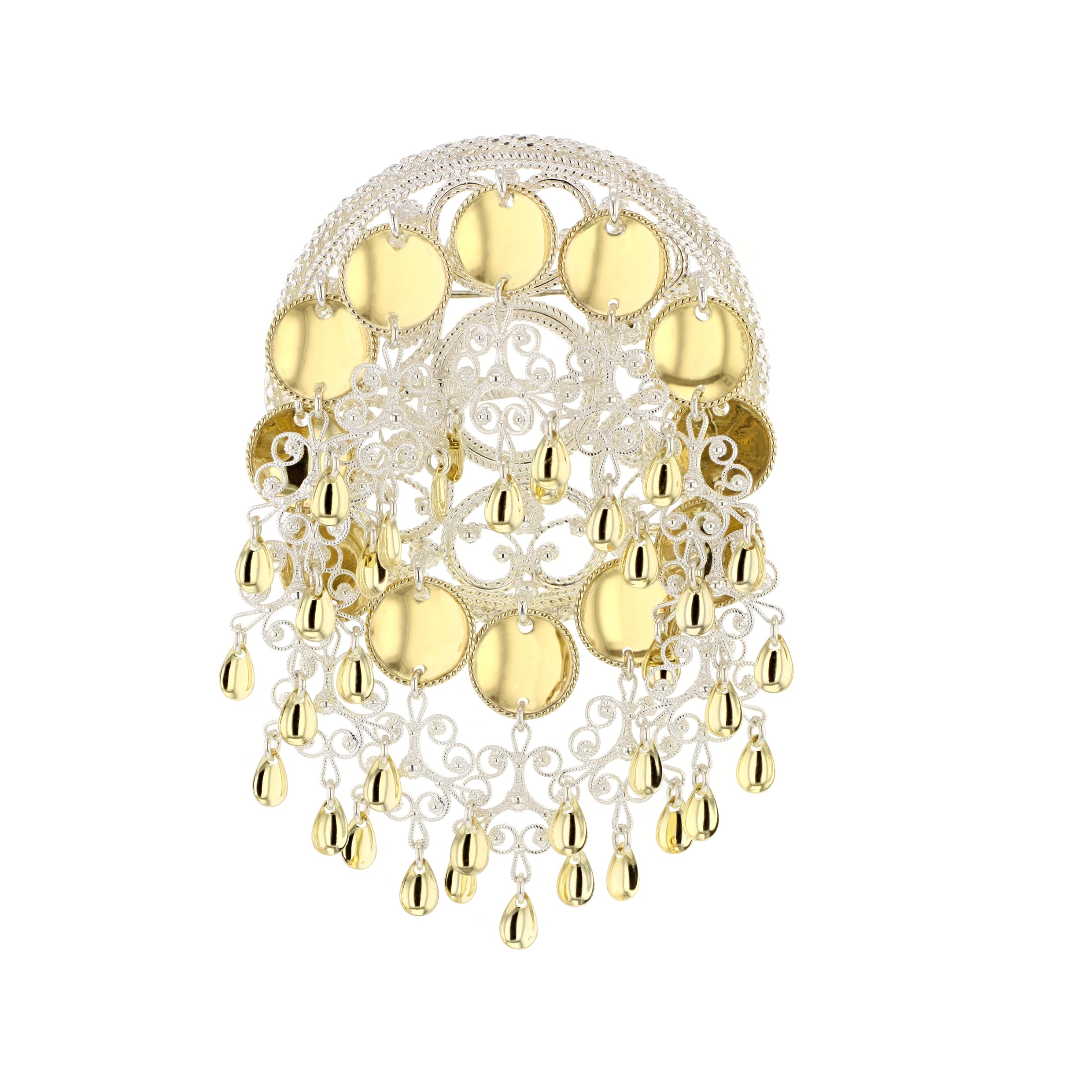 Stor rosesølje med filigransheng, sølv/forgylt