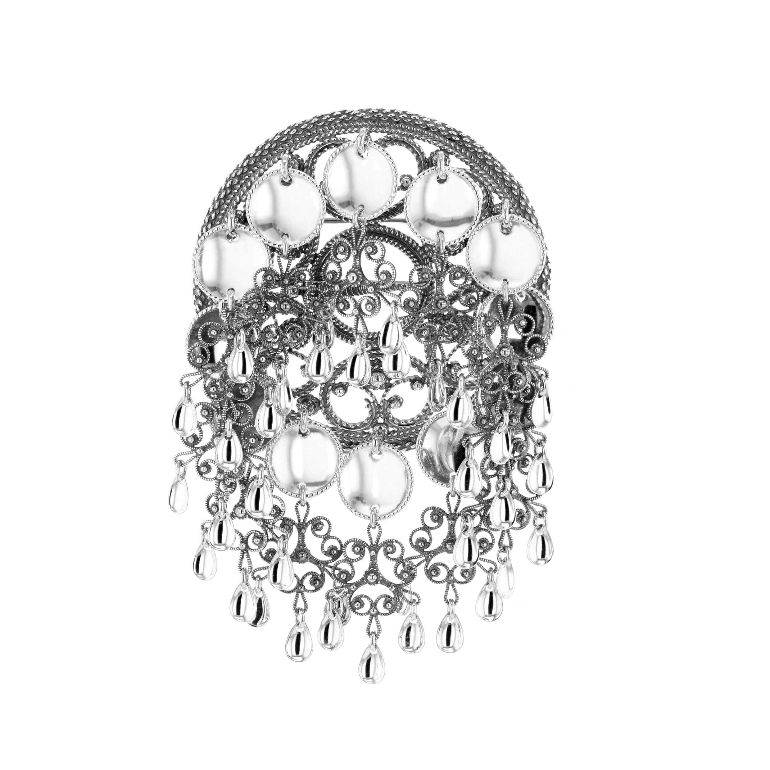 Stor rosesølje med filigransheng, oksidert/sølv