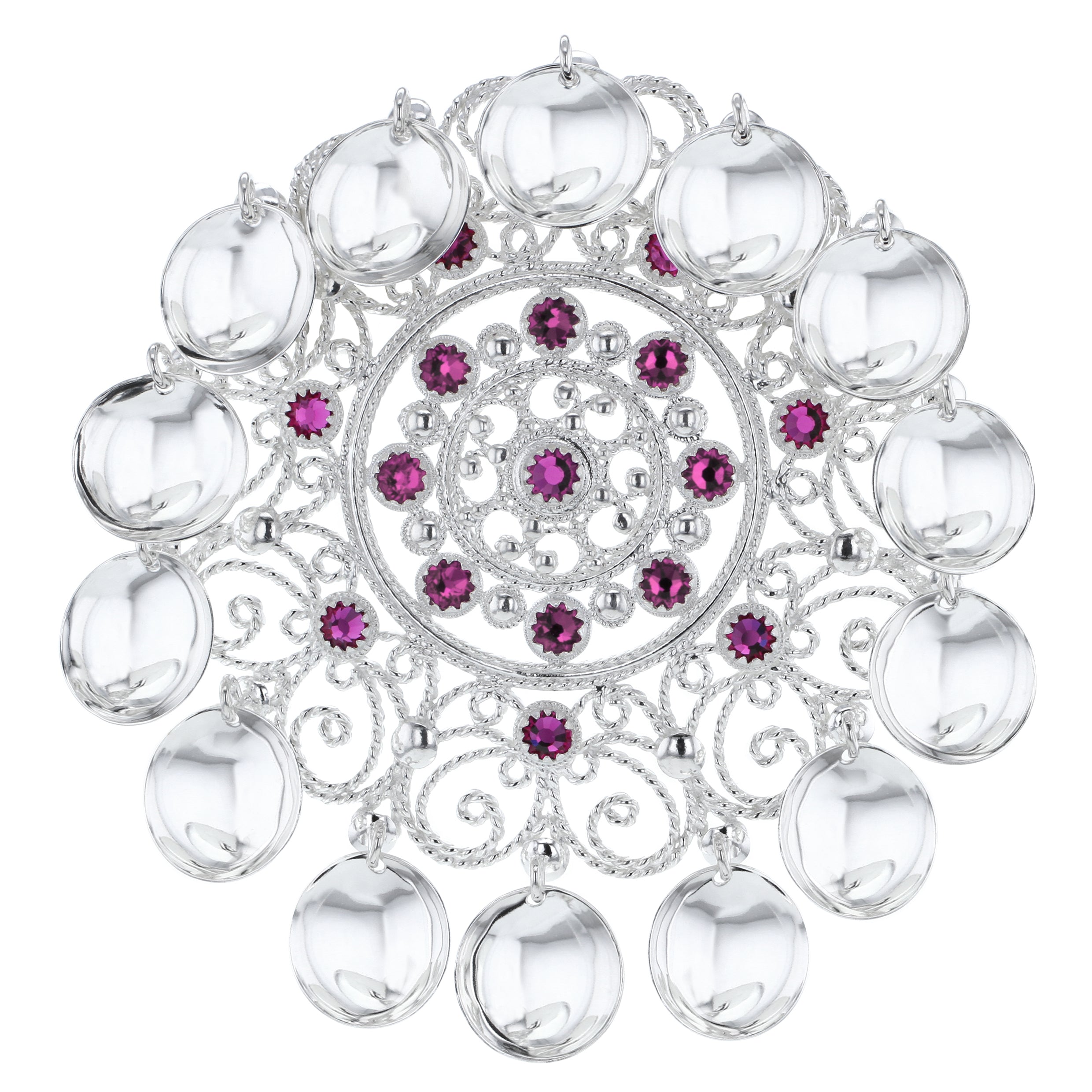 Stor rosesølje med lauv og krystall, sølv/forgylt