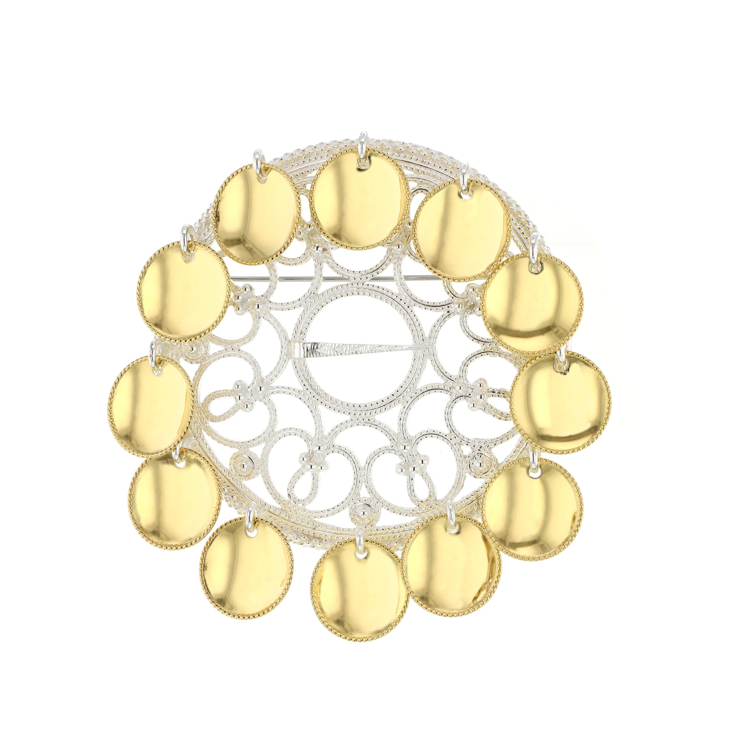 Stor rosesølje med lauv, sølv/forgylt