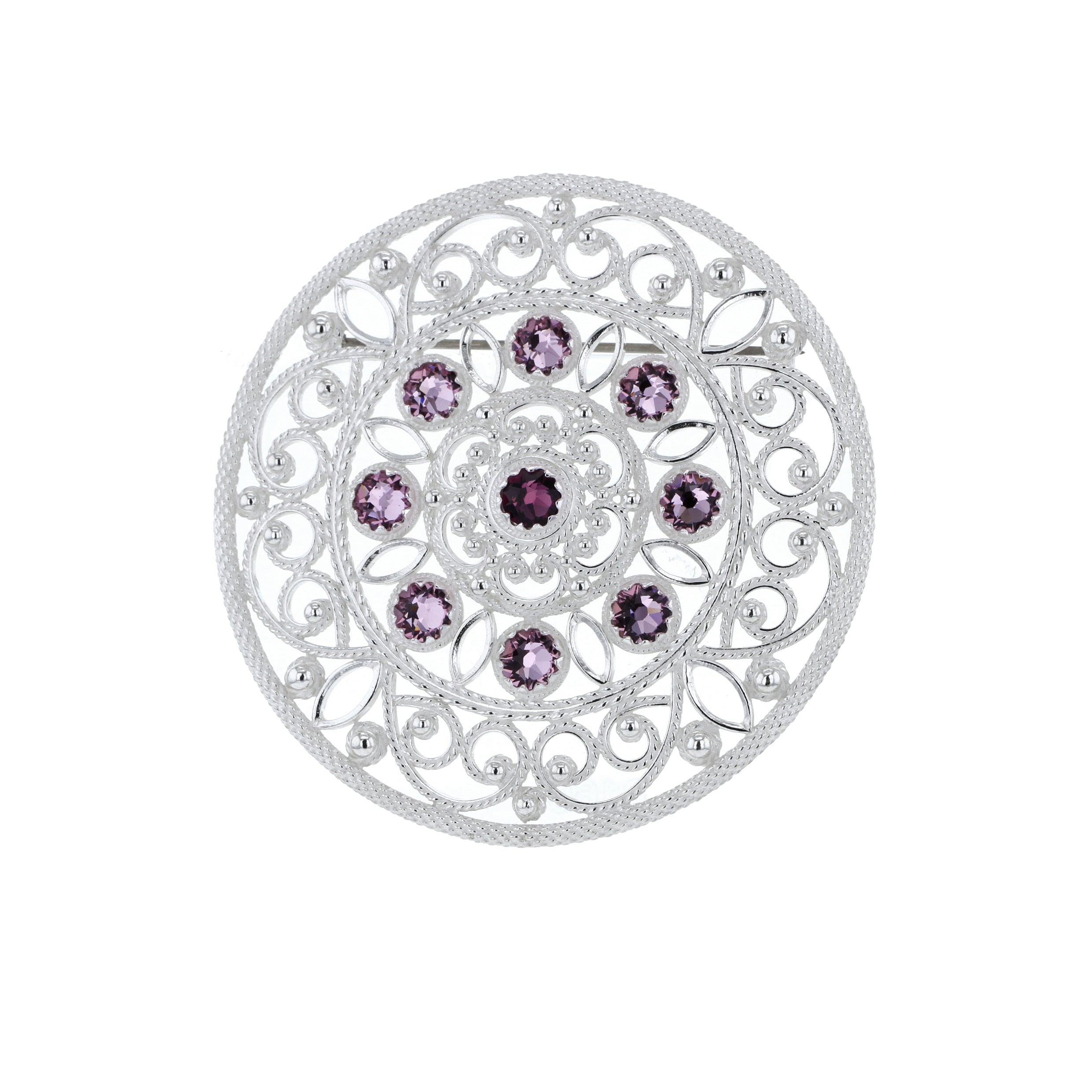 Nyhet - Fjellrosa nål med krystall, sølv