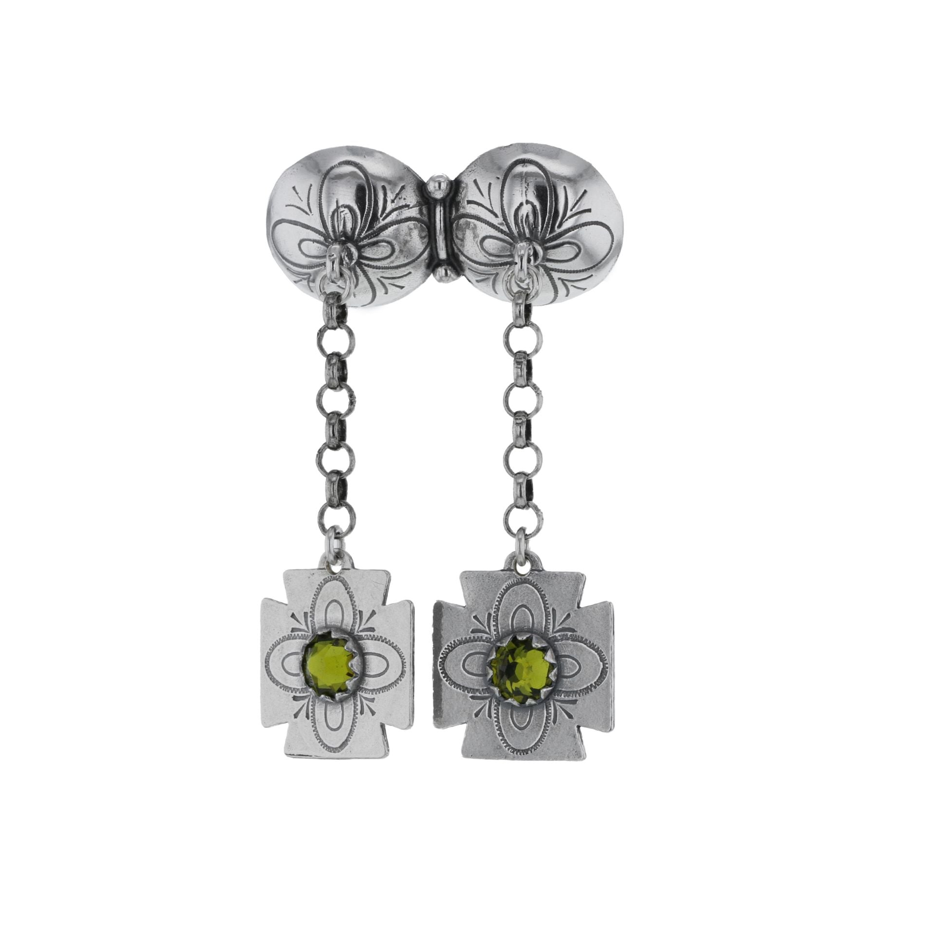 Gravert halsnål med krystall, oksidert