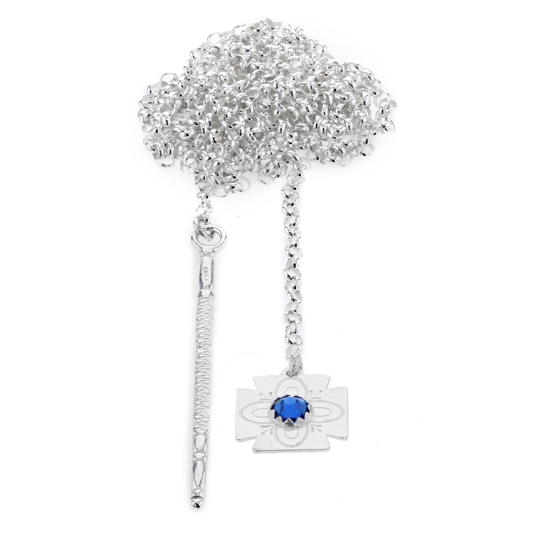 Gravert trekkjeband med krystall, sølv