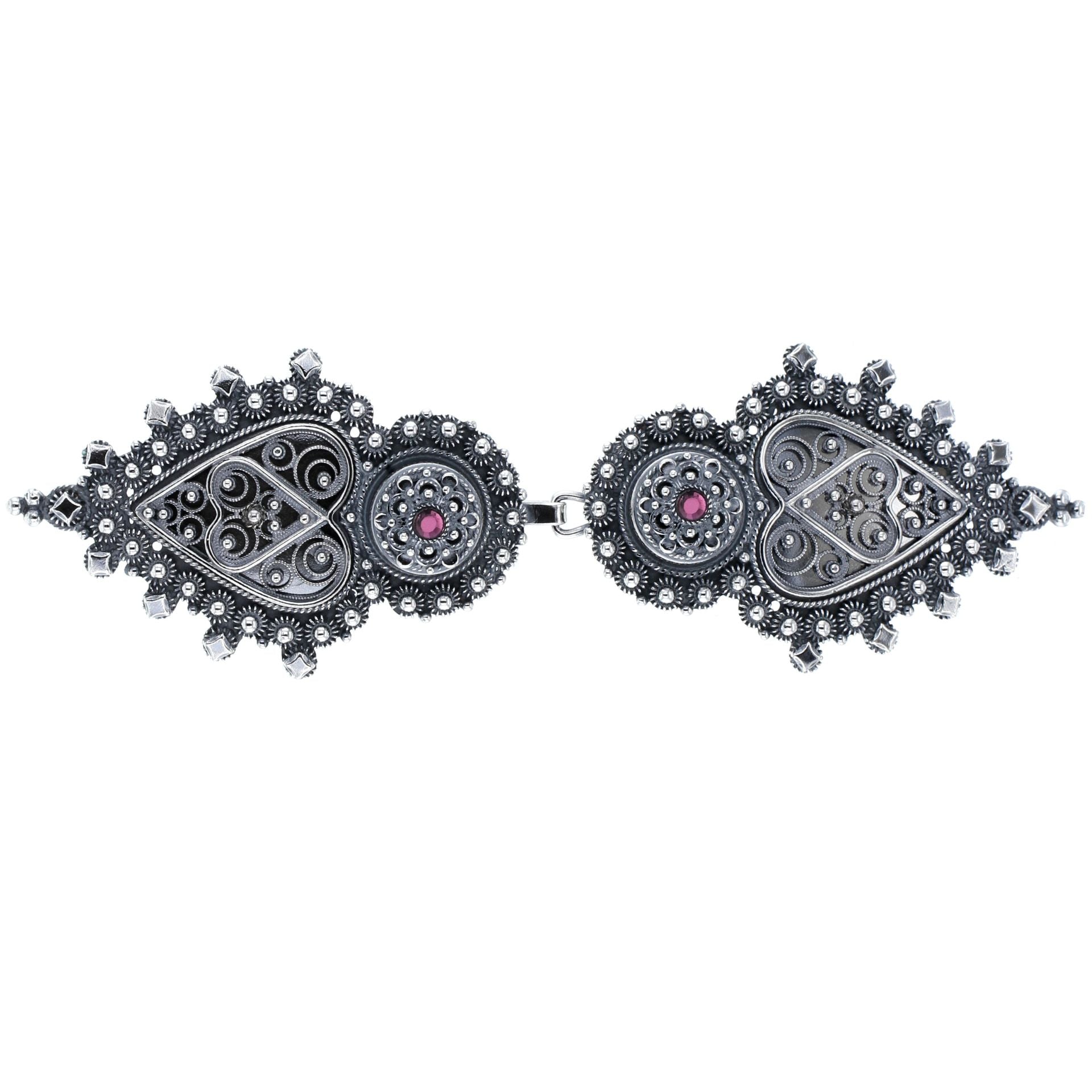 Stor filigranspenne med nål og krystall, oksidert