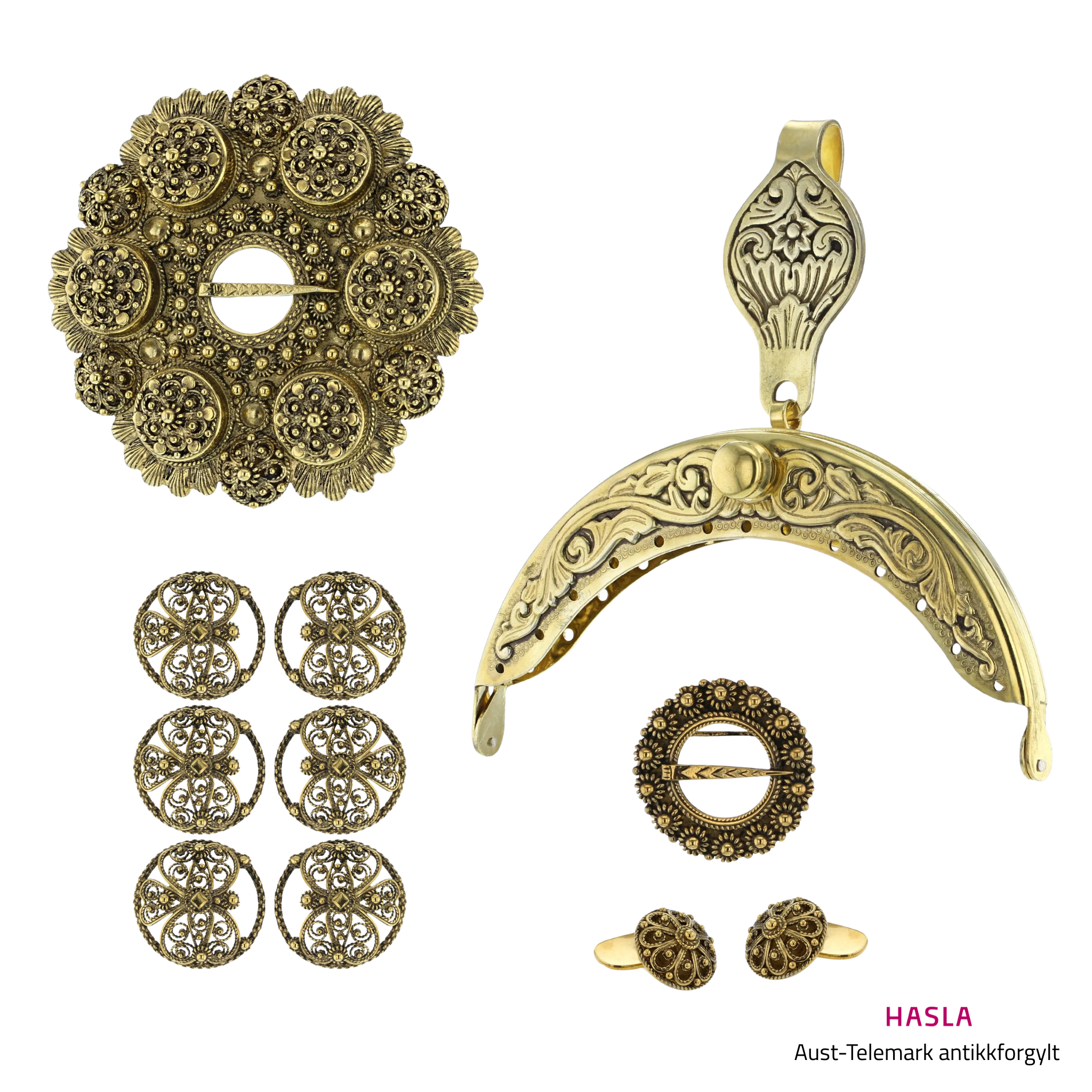 Bunadsølvpakke Aust-Telemark, antikkforgylt