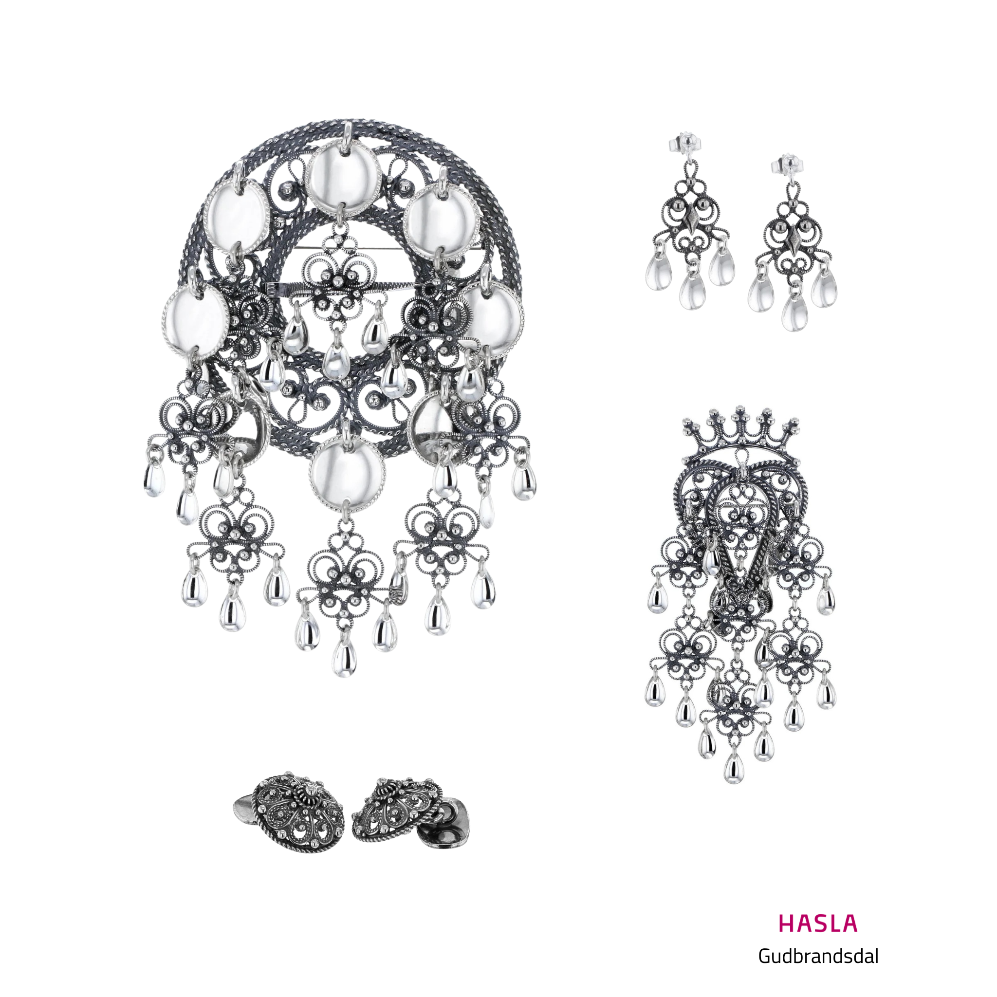 Bunadsølvpakke Gudbrandsdal med hjartesølje, oksidert/sølv