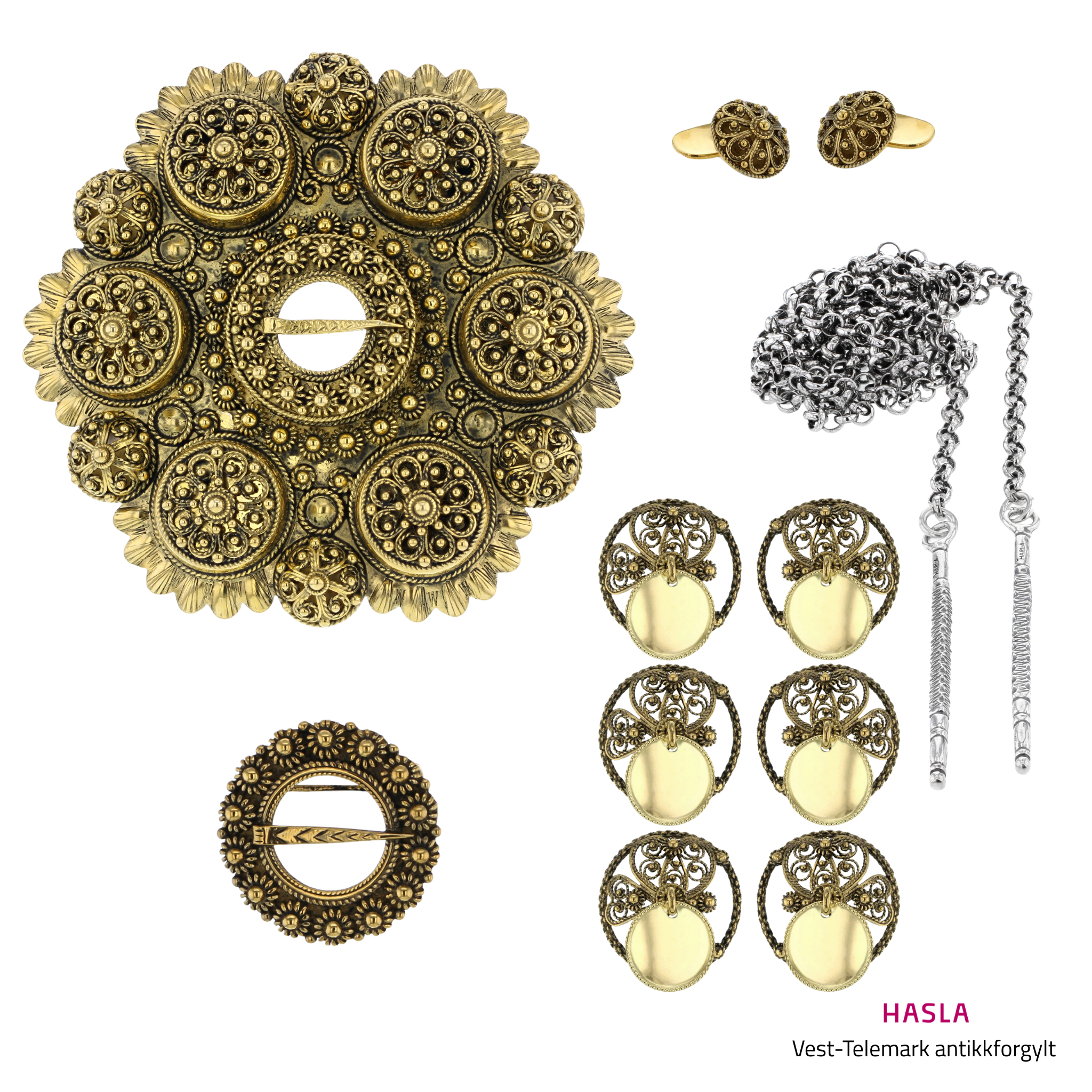 Bunadsølvpakke Vest-Telemark, antikkforgylt